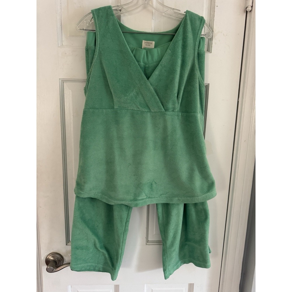 Jasmine Rose Intimates Green Velour Lounge Set L Capri Pants‎ Cozy Y2K 90's